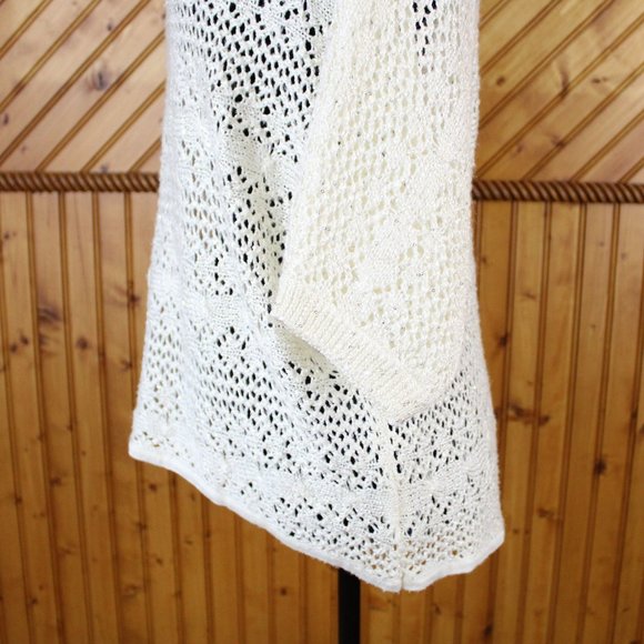 La Chapelle Sport Sweater White Silver Sequins Open Knit Large High Low CA136 - Picture 6 of 11